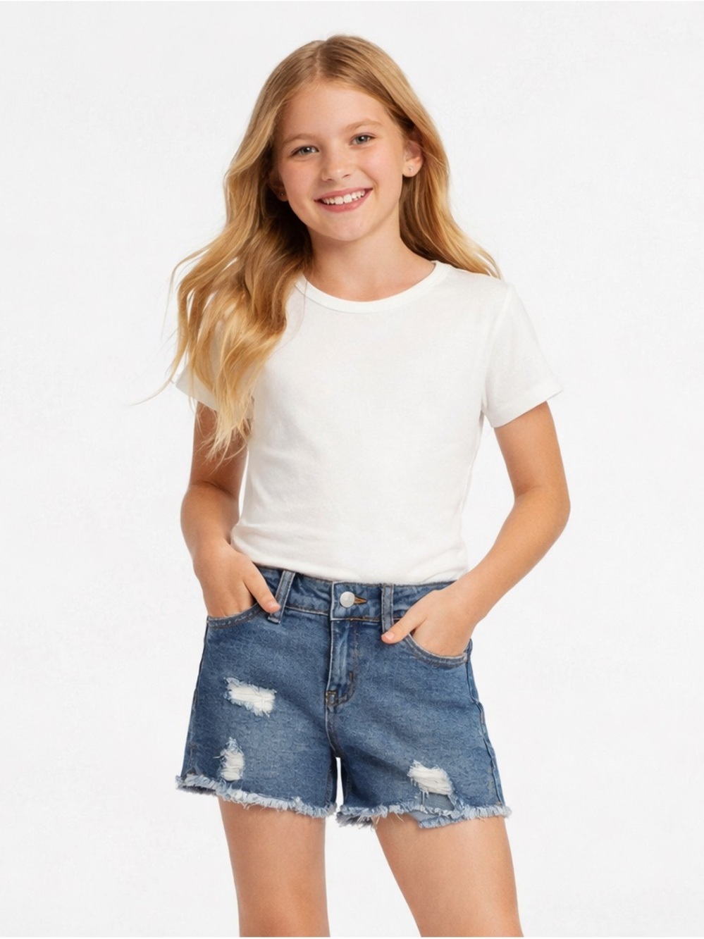 Art Class Denim Shorts Girls 7/8 Distressed Raw Hem Blue Jean Shorts NWT